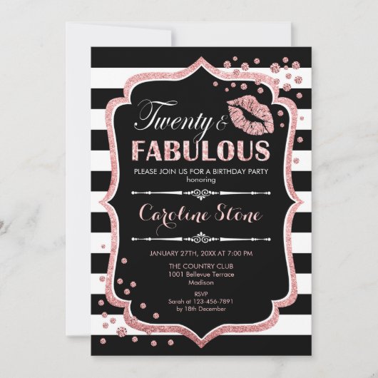 20e Verjaardag - Twenty Fabulous Black Roos Gold Kaart (Voorkant)