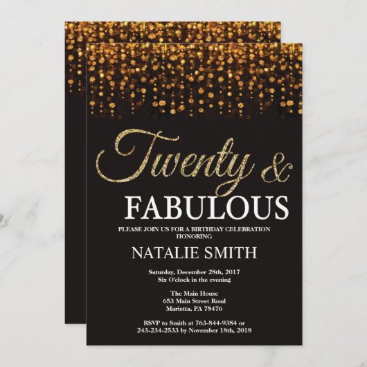 20e verjaardag Twintig en Fabulous Gold Glitter Kaart (Voorkant / Achterkant)