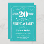 20e verjaardag Uitnodiging Blauwgroen en wit (Voorkant / Achterkant)