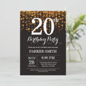 20e verjaardag uitnodiging Gold Glitter (Staand voorkant)