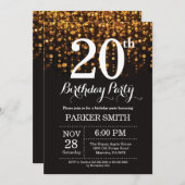 20e verjaardag uitnodiging Gold Glitter (Voorkant / Achterkant)