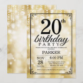 20e verjaardag uitnodiging Gold Glitter (Voorkant / Achterkant)