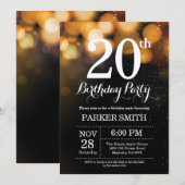 20e verjaardag uitnodiging Gold Glitter (Voorkant / Achterkant)