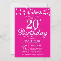 20e verjaardag uitnodiging Hot Pink