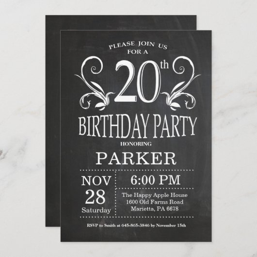 20e verjaardag Uitnodiging karton (Voorkant / Achterkant)