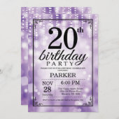 20e verjaardag uitnodiging Paarse glitter (Voorkant / Achterkant)