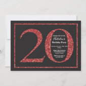 20e verjaardag Uitnodiging rood glitter Chalkboard (Voorkant)