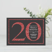 20e verjaardag Uitnodiging rood glitter Chalkboard (Staand voorkant)