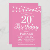 20e verjaardag uitnodiging roze (Voorkant / Achterkant)