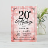 20e verjaardag uitnodiging roze glitter (Staand voorkant)