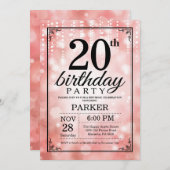 20e verjaardag uitnodiging roze glitter (Voorkant / Achterkant)