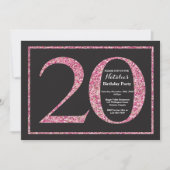 20e verjaardag uitnodiging roze glitter krijtbord (Voorkant)