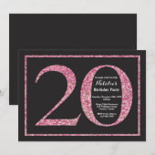 20e verjaardag uitnodiging roze glitter krijtbord (Voorkant / Achterkant)