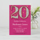 20e verjaardag Uitnodiging Roze Gold Diamonds Adul (Staand voorkant)