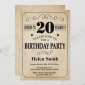 20e Verjaardag Uitnodiging Rustieke  Retro (Voorkant / Achterkant)