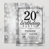 20e verjaardag uitnodiging Silver Glitter (Voorkant / Achterkant)