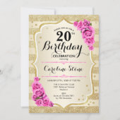 20e verjaardag - Uitnodiging tot roze gouden strep (Voorkant)