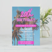 20e verjaardag uitnodiging Zomer Roze Palm boom (Staand voorkant)