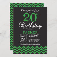 20e verjaardag Uitnodiging zwart en groene Chevron