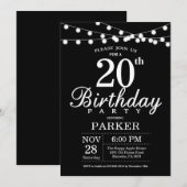 20e verjaardag uitnodiging zwart-wit (Voorkant / Achterkant)