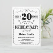 20e verjaardag Uitnodiging zwart-wit (Staand voorkant)