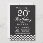 20e verjaardag Uitnodiging zwart-wit Chevron (Voorkant)