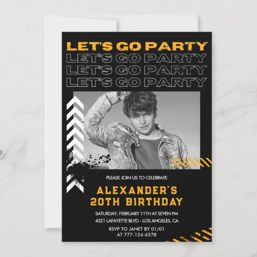 20e verjaardag uitnodigingen Mannen Fotospray verf (Voorkant)