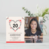 20e verjaardag uitnodigingen voor haar Bloemenhart (Staand voorkant)