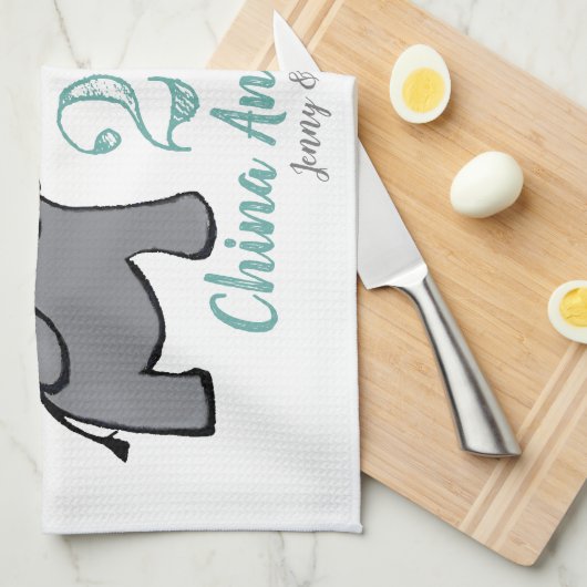 20e verjaardag van de bruiloft in china schattige  theedoek (Quarter Fold)