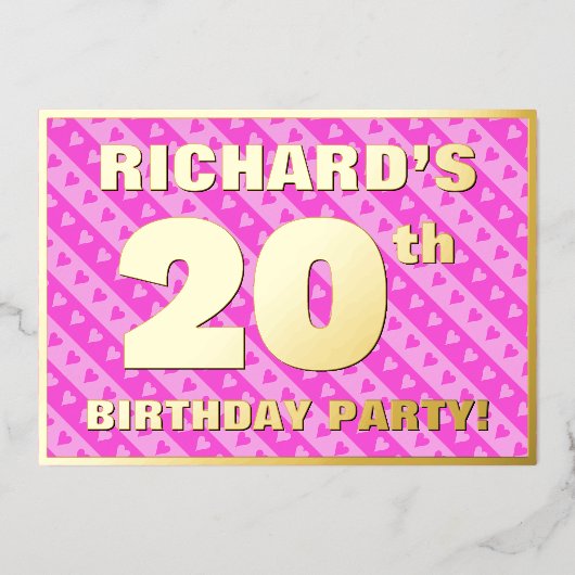 20e verjaardag van de opstand - vuurroze harten en folie uitnodiging (Voorkant)