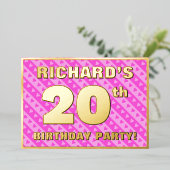 20e verjaardag van de opstand - vuurroze harten en folie uitnodiging (Staand Voorkant)