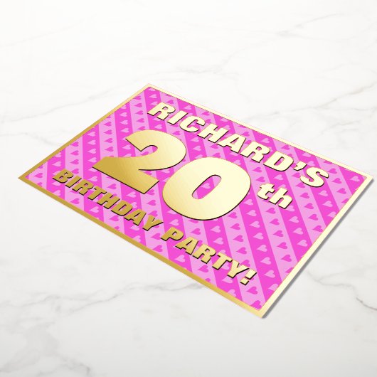 20e verjaardag van de opstand - vuurroze harten en folie uitnodiging (Gedraaid)