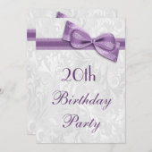 20e verjaardag van de partij Damask en Faux Bow Kaart (Voorkant / Achterkant)