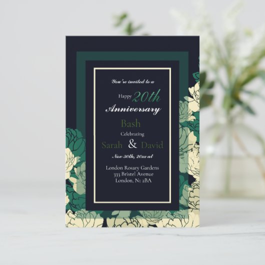 20e verjaardag van smaragdgroene roos print kaart (Staand voorkant)