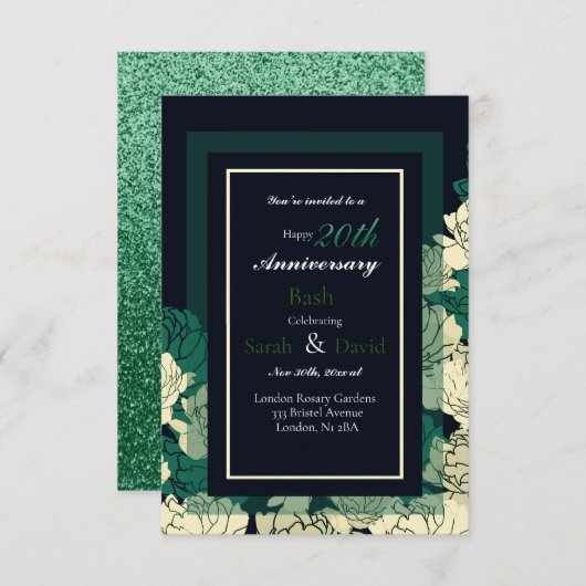 20e verjaardag van smaragdgroene roos print kaart (Voorkant / Achterkant)