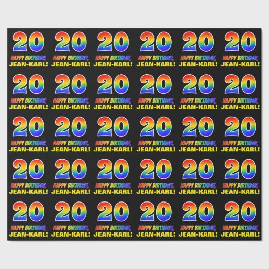 20e verjaardag: Vet, Vun, Eenvoudig, Regenboog 20 Cadeaupapier (Zoom)