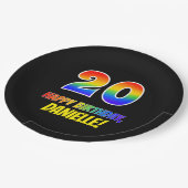 20e verjaardag: Vet, Vun, Eenvoudig, Regenboog 20 Papieren Bordje (Gekanteld)