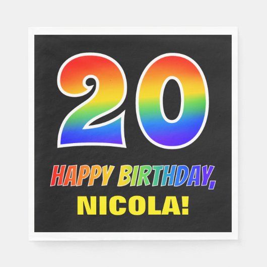 20e verjaardag: Vet, Vun, Eenvoudig, Regenboog 20 Servet (Voorkant)