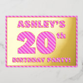 20e verjaardag — Vet, vuurtje, roze band # 20 Folie Uitnodiging (Voorkant)