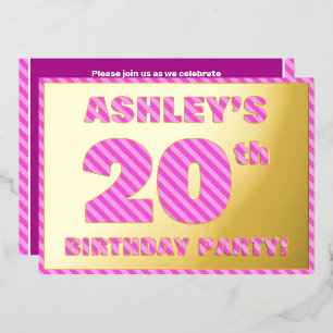 20e verjaardag — Vet, vuurtje, roze band # 20 Folie Uitnodiging