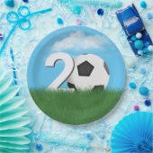 20e verjaardag Voetbal in Green Grass Papieren Bordje (Feest)