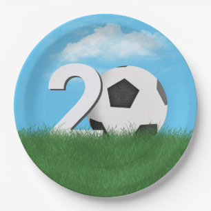 20e verjaardag Voetbal in Green Grass Papieren Bordje