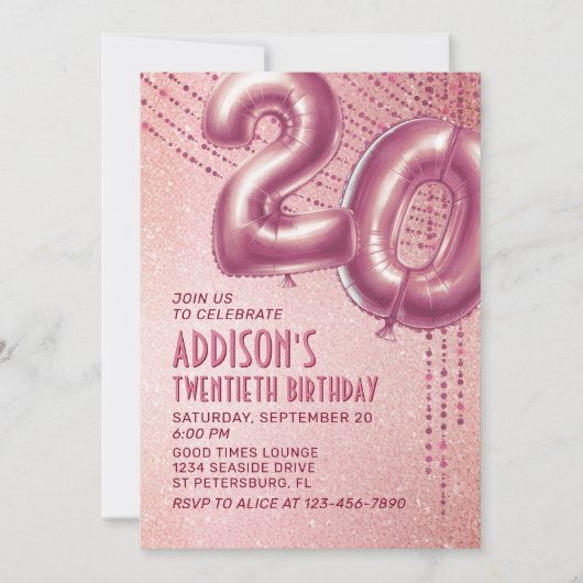 20e Verjaardag Vrouwen Roze Goud Kaart