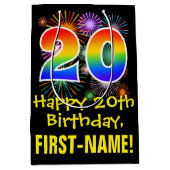 20e verjaardag: Vuurwerk Fun Pattern + Regenboog 2 Medium Cadeauzakje (Voorkant)