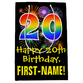 20e verjaardag: Vuurwerk Fun Pattern + Regenboog 2 Medium Cadeauzakje