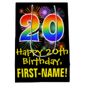 20e verjaardag: Vuurwerk Fun Pattern + Regenboog 2 Medium Cadeauzakje (Achterkant)