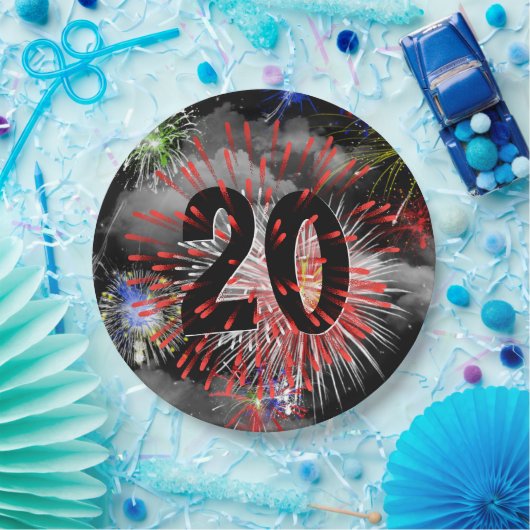 20e verjaardag vuurwerk in Bord van wolkenpapier (Feest)