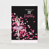 20e Verjaardag Wensen Ballerina Roze Jurk Kaart (Voorkant)