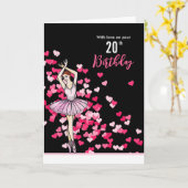 20e Verjaardag Wensen Ballerina Roze Jurk Kaart (Gele Bloem)
