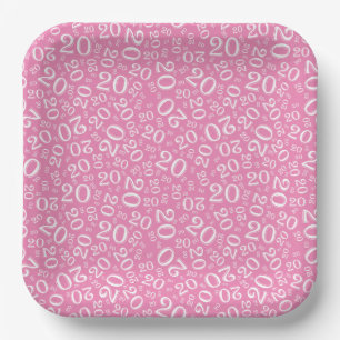 20e verjaardag Willekeurig nummer roze/wit 20 Papieren Bordje